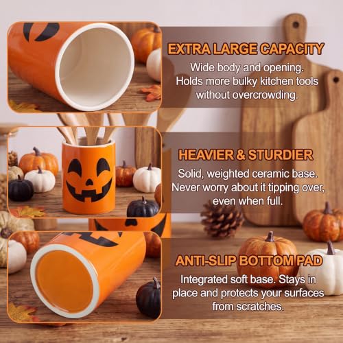 Halloween Ceramic Utensil Holder (Halloween Pumpkin / 4.72 x 6.3 Inches/ 12 x 16 cm)