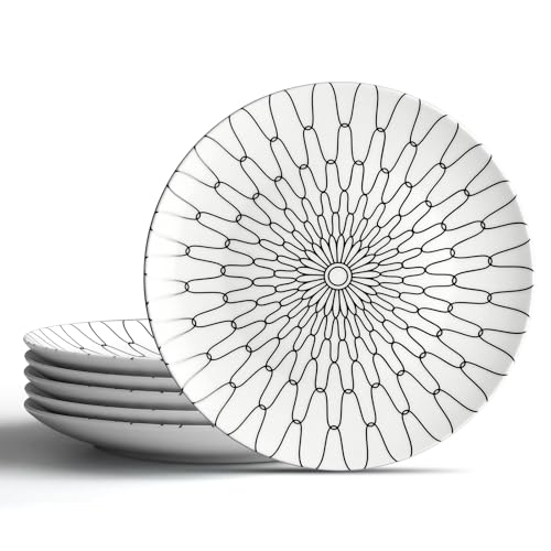 8 Inch Salad Plates Set of 6 (White plates with black grid / 8 inch)