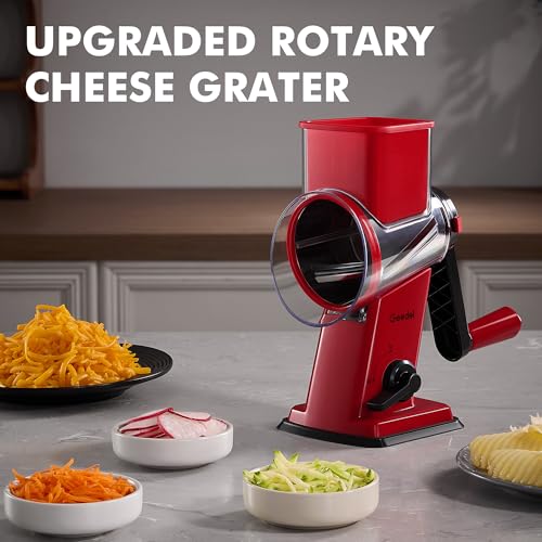 Upgraded Rotary Cheese Grater Hand Crank (Red / 4 Blades)