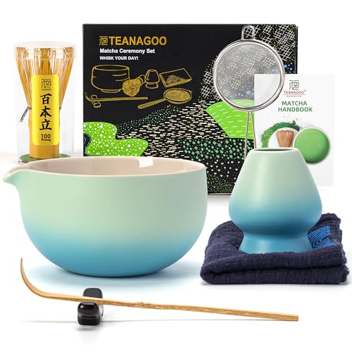 Matcha Whisk Set Blue (Gradient Blue / 7 pcs/set, Bowl with Pouring Spout)