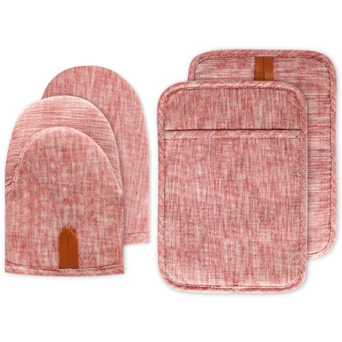 4Pcs Heat Resistant Oven Mitts & Potholders (Pink)