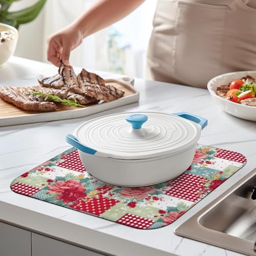 Dish Drying Mat Drainer Pads (Red / 18"x24")