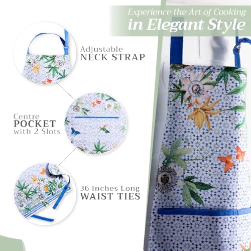 Aprons for women with Pocket 100% Cotton Pack of 1 (109 - Passiflora)