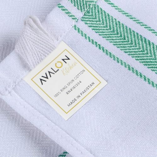 Dish Towels Cotton Kitchen Towels (Green Stripe / Pack of 30)