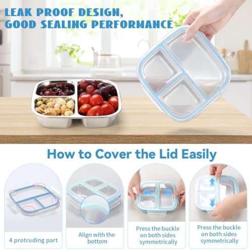 3 Pack Stainless Steel Snack Containers for Kids (Blue White Orange)