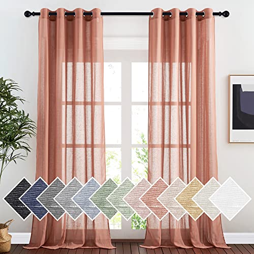 Linen Semi Sheer Curtains (52"W x 96"L (Pack of 2) / Burnt Orange)