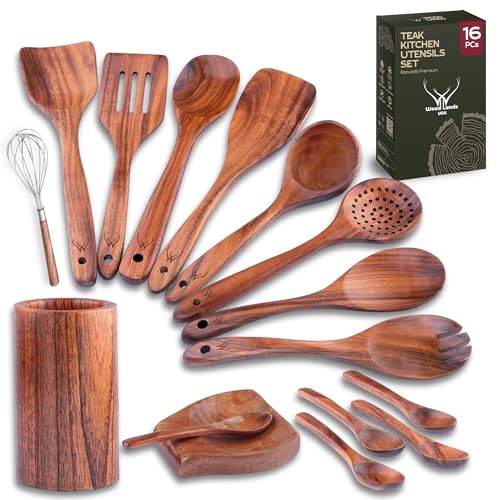 16 Pcs Teak Wooden Cooking Utensils Set (16 Pcs Set)