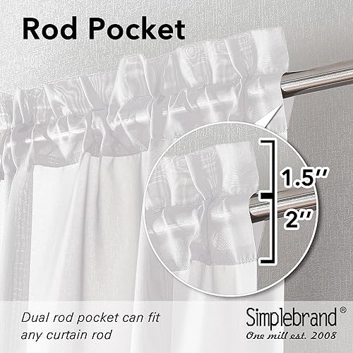 Rod Pocket Top Solid Voile Sheer Curtains for Bedroom (White / 42"W x 54"L (Pack of 2))