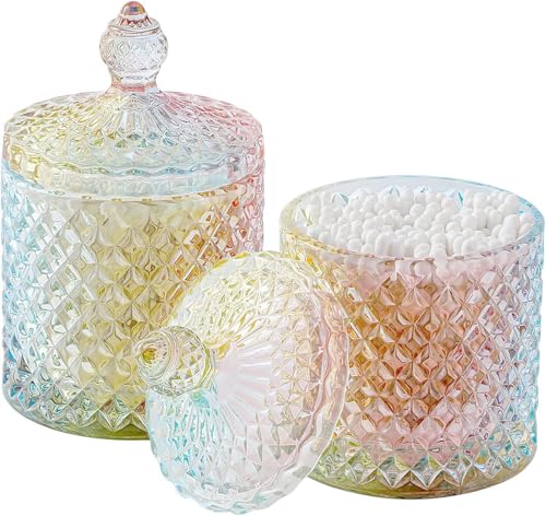 2 Pack Qtip Holder Apothecary Jars with Lid (10 oz (2 pack) / Rainbow)