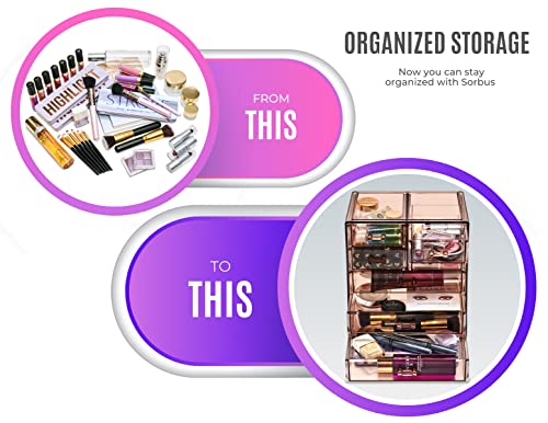 7 Drawer Makeup Organizer with Small & Wide Drawers (Bronze Glow / 3 Large, 4 Small Drawers)