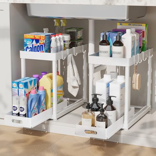 2 Pack Pull Out Storage Organizers (White PRO / 14.8IN)