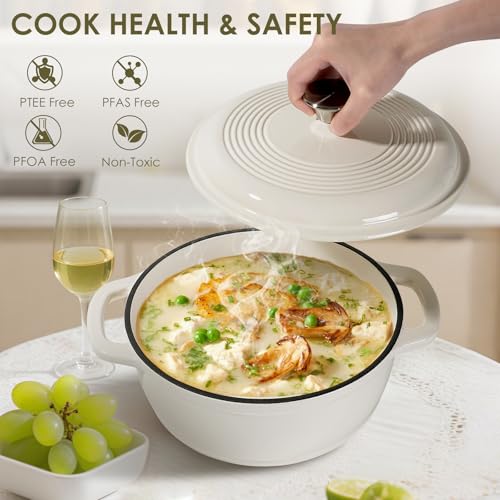 Enameled Cast Iron Dutch Oven Pot With Lid (Cream White)