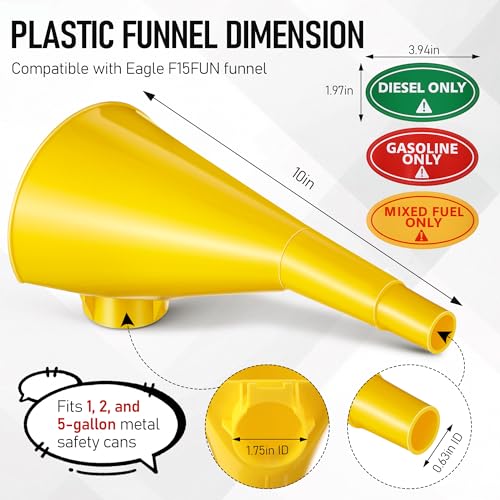 Plastic Gas Can Funnel Compatible with Eagle F15FUN (Yellow)