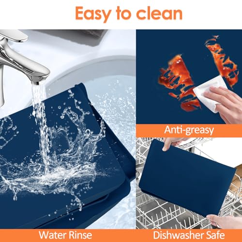 Silicone Coffee Maker Mat with Lip for Countertops (Navy Blue / 15.7'' x 11.8'')