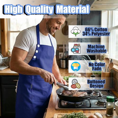 Kitchen Apron for Women & Men Waterdrop Resistant (1 Pack - Navy Blue)