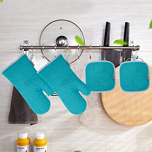4Pcs Oven Mitts and Pot Holders Set (Turquoise)