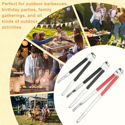 3 Pack Grill Tongs (Red, Black / 8.8/10/11.6 Inch)