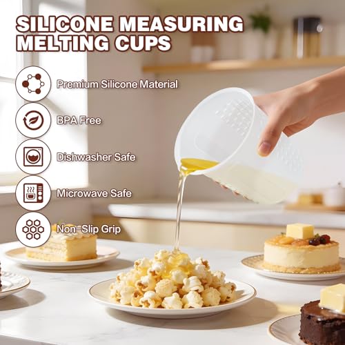 Silicone Measuring Cups Set 125ml + 250ml + 500ml for Cooking Reusable Baking Supplies Silicone Flexible Melting Measure Cup for Butter (125ml+250ml+500ml)