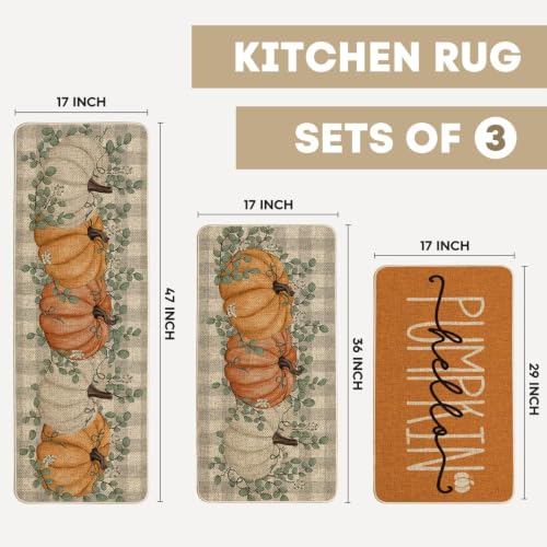OrangeFall Kitchen Mats Set of 3 (17" x 29" /17" x 36" /17" x 47" / Orange)