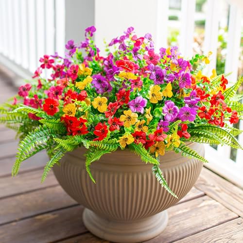 Artificial Faux Outdoor Flowers Plants for Summer Outside Decoration (Mixed Flower+grass)