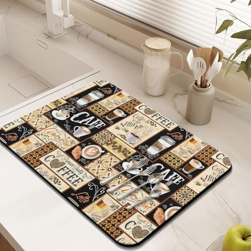 Silicone Flower Dish Drying Mats for Countertop (Coffee-10-1 / 24" x 18")