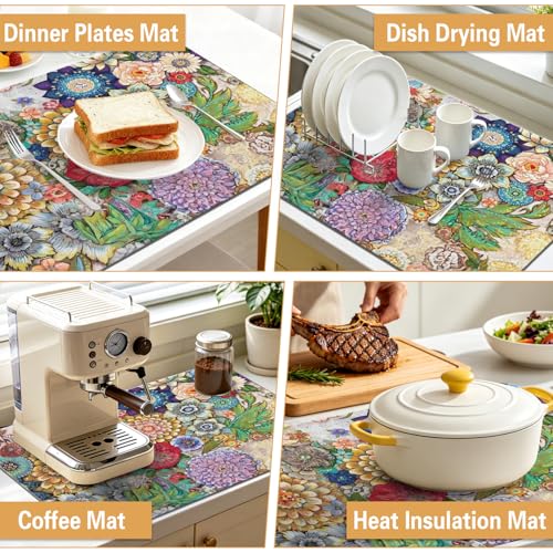 Kitchen Countertop Dish Drying Mat (Colourful / 31.5" x 17")