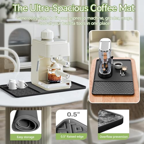 Silicone Coffee Mat with Raised Edges 19" x 12" (Black / 19" x 12")