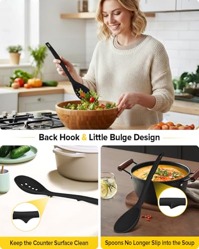 Pack of 2 Silicone Cooking Spoons (Black)