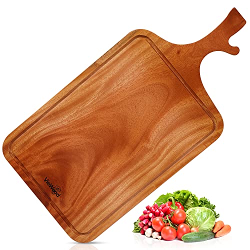 Wood Cutting Board Whole Piece with Handles & Juice Groove for Kitchen (16.5"L x 8.3"W)
