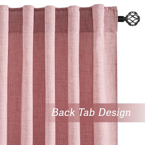 Linen Semi Sheer Curtains for Bedroom Living Room 96 inches Long (Z - Peach Blush / 52"W x 96"L (Pack of 2))