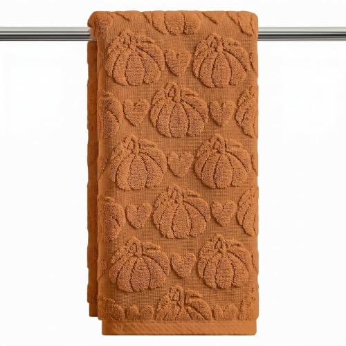 1 Pc Caramel 3D Heart Pumpkin Jacquard Hand Towel for Bathroom (13.7" x 29.5", 1PC / Caramel)
