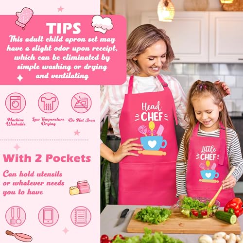 R HORSE 2Pcs Adults Kids Matching Apron Set (Pink Chef)