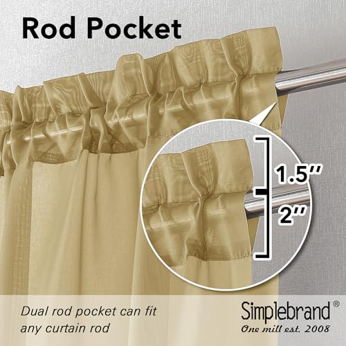 Gold Sheer Tier Curtains for Kitchen 24 Inches Long 2 Panels Set (Gold / 42"W x 24"L (Pack of 2))