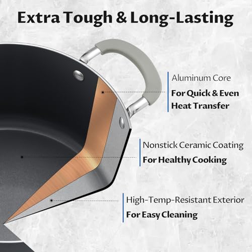 6QT Non Stick Stock Pot with Lid (Gray / 6 Quarts)