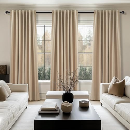 Blackout Linen Blend Curtains 96 Inches Long 2 Panels (Tan / 52"W x 96"L (Pack of 2))