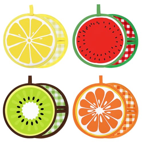 4 Pack Fruit Pot Holder Heat Resistant Orange Lemon Kiwi Watermelon Kitchen Hot Pad Pan Potholder Oven Mitt Trivet Mat for Countertop Table Baking Cooking