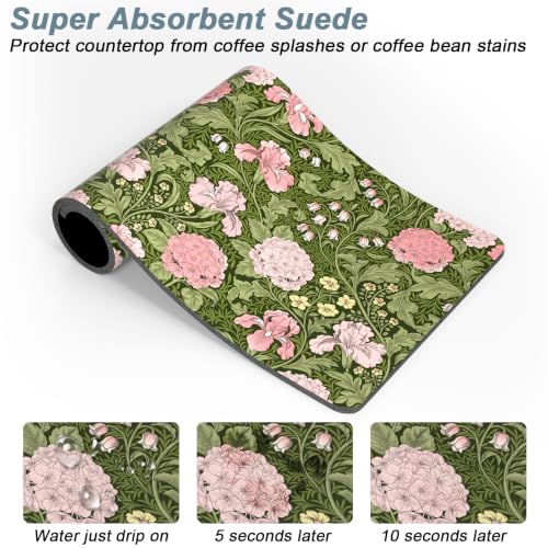 Coffee Mat 16" x 24" Coffee Bar Mats for Espresso Machine Station Accessories and Organizer (Pink Iris Hydrangea / 16" x 24")