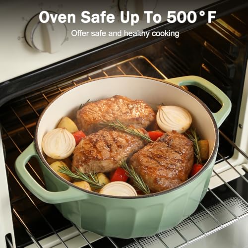 Enameled Cast Iron Dutch Oven Pot with Lid (Pistachio Green / 3 QT)