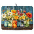 Daisy Dish Drying Mat for Kitchen Counter 18x24 Inch Rustic Vintage Flower Vases Drying Mats Microfiber Absorbent Dishes Drainer Mats Farmhouse Floral Wooden Board Dish Rack Pad (Daisy Vases / 18" x 24")