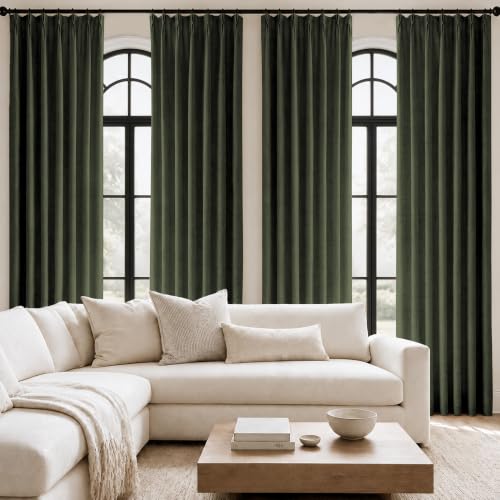 Pinch Pleated 100% Blackout Linen Curtains for Living Room 90 Inch (Loden/Linen 100% Blackout / 40"W x 90"L (Pack of 2))