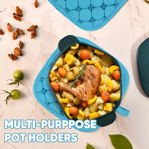 Oven Mitts Kitchen Towels Dishcloths with Pot Holders Sets 12PCS (Blue)