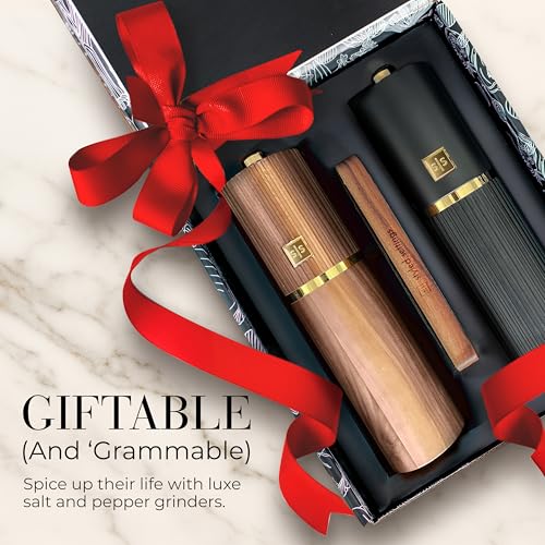 Wooden Salt and Pepper Grinder Set (Black and Dark Wood)