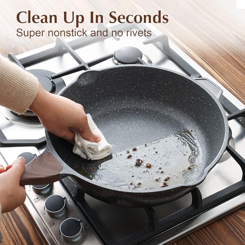 Nonstick Deep Frying Pan Skillet (Gray / 12-inch/5QT)