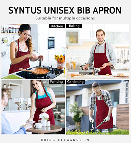 2 Pack Adjustable Bib Apron Waterdrop Resistant with 2 Pockets Cooking Kitchen Aprons for BBQ Drawing (Basic Red Dark / 2 Polyester)