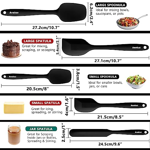 Silicone Spatula Set of 5 (Essential Spatula Set / 5 Pcs Spatulas (Black))
