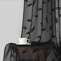 Black Sheer Curtains Leaf Embroidered (52"W x 84"L (Pack of 2) / Black)