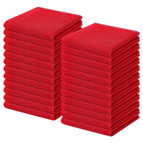 100% Cotton Waffle Weave Kitchen Dish Cloths 24 (Red / 12 X 12 - 24 Pack)