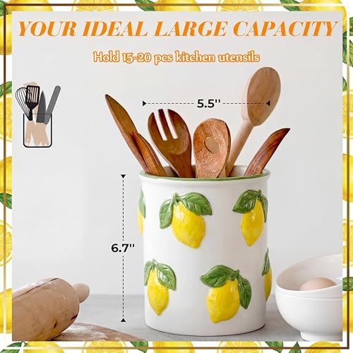 6.7" H Lemon Utensil Holder for Kitchen Counter (Lemon)