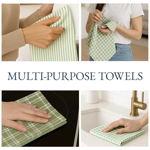Cotton Dish Towels for Kitchen Quick Drying (18"x28" - 4 Pack / 08: Sage Green)