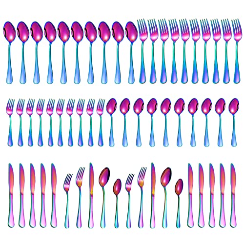 60 Pieces Rainbow Silverware set for 12 (Rainbow)